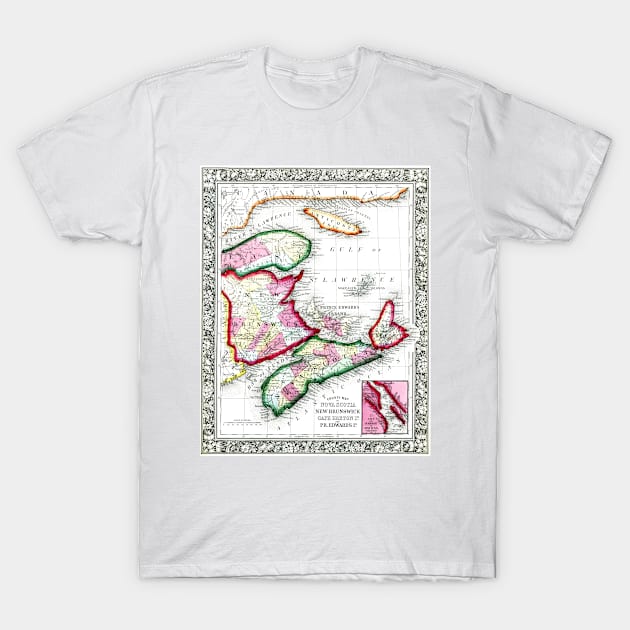 Map Of Nova Scotia, New Brunswick, Cape Breton, Prince Edward's Islands 1860 T-Shirt by rocketshipretro